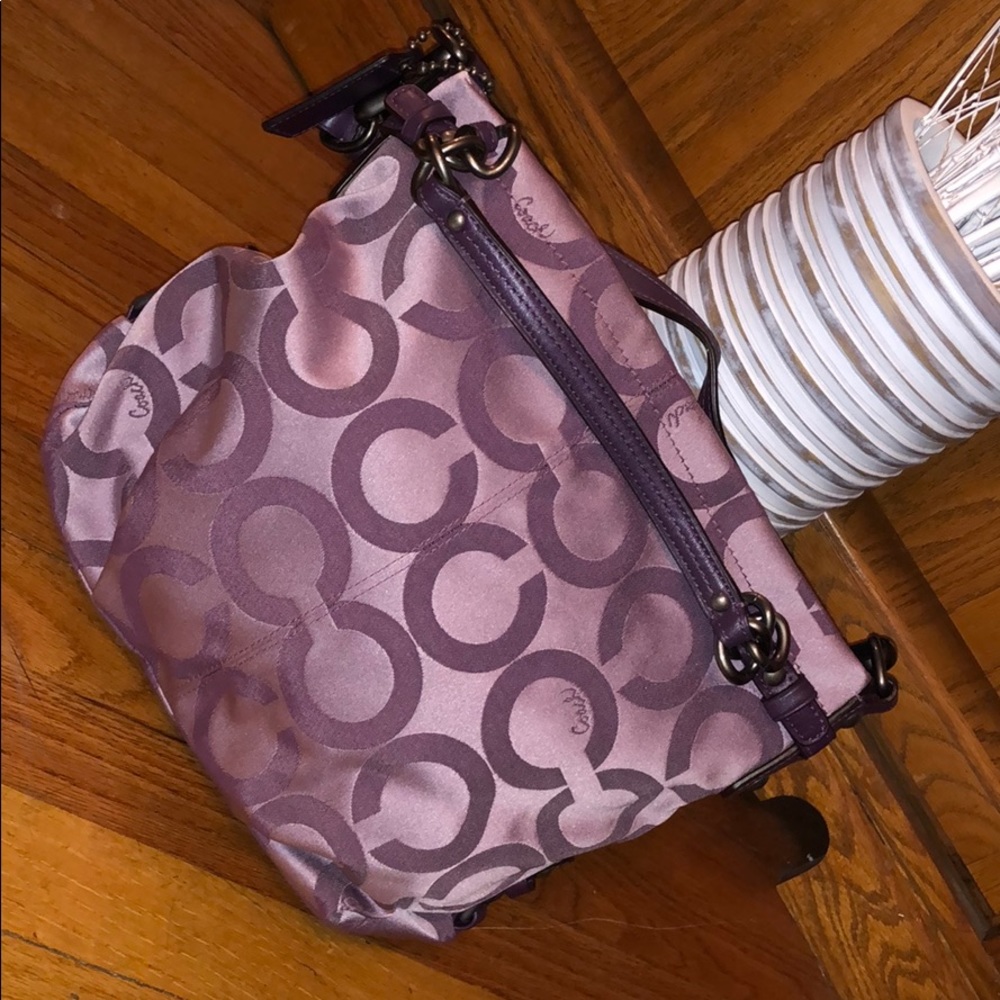Coach Pink/Purple Shoulder Bag Chain Detail Leathe